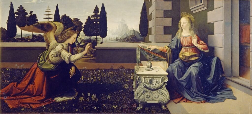 the annunciation, leonardo devinci, virgin mary, angel gabriel, leonardo da vinci, 1472-1475, annunciazione, art project, office gallery, florence, italy, bible reading, oil painting, tempera on poplar wood, italian renaissance, woman, flower background, beautiful, beautiful flowers, angel, wings, beauty, holy, garden, white lily, purity, trees, landscape, flowers, art, artwork, famous, canvas, celebrity, faith, religion, the annunciation, virgin mary, virgin mary, virgin mary, virgin mary, virgin mary, angel gabriel, nature, angel gabriel, florence, flower wallpaper, oil painting, angel, angel, angel