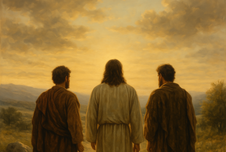 Jesus no Caminho de Emaus com discipulos