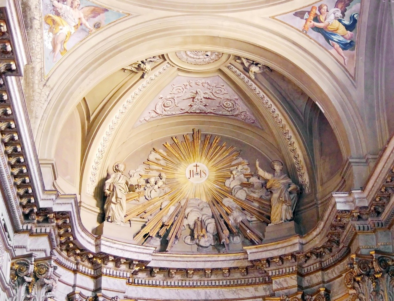 rome, church of st vincent-st athanasius, ceiling eardrum, baroque, art, frescoes, marble