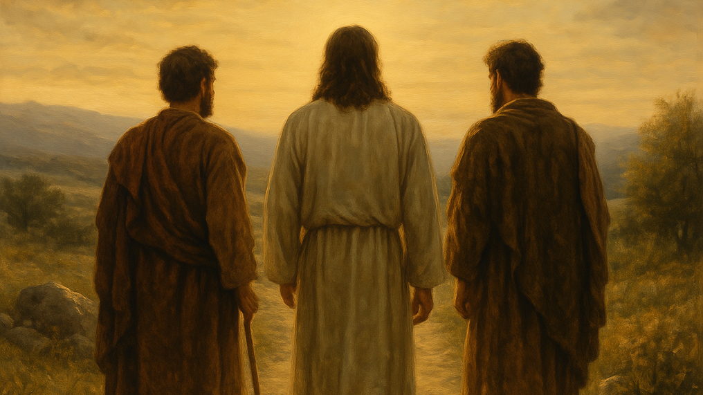 Jesus no Caminho de Emaús com os discipulos