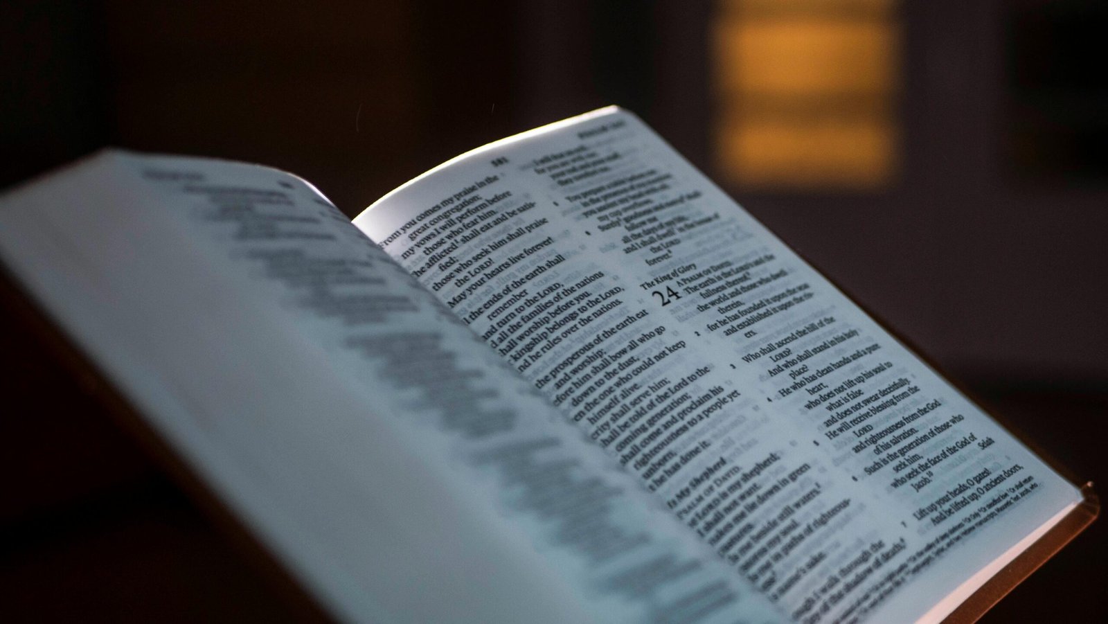 A close-up image of an open Bible with highlighted verses, symbolizing faith and spirituality.
