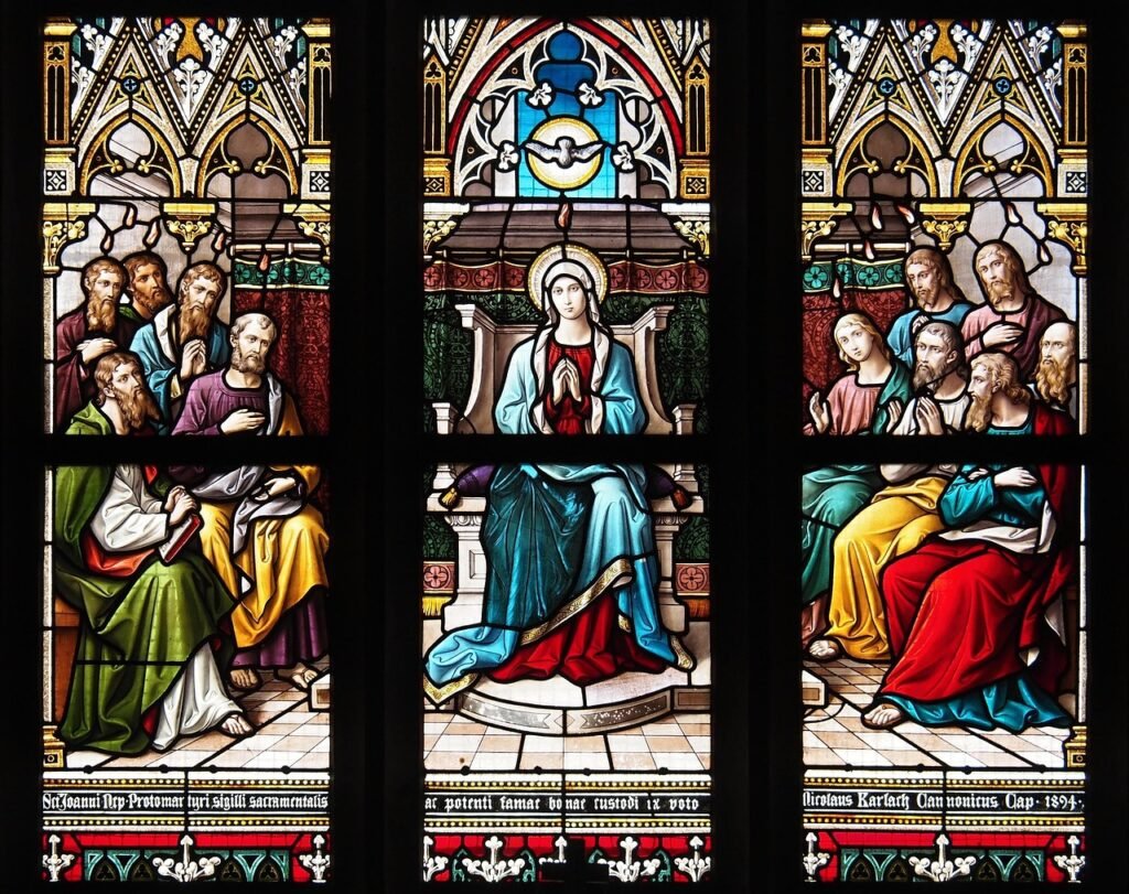 stained glass, pentecost, the virgin mary, the apostles, pentecost, pentecost, pentecost, pentecost, pentecost
