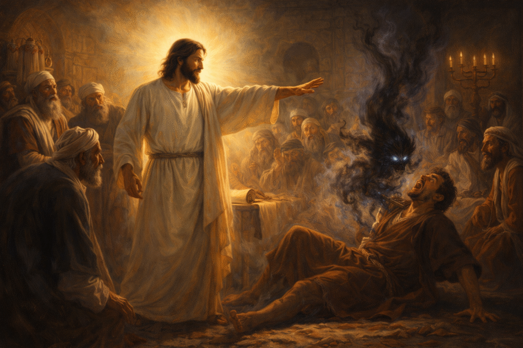 Jesus expulsa espirito imundo de homem com autoridade liturgia de Marcos 1 21