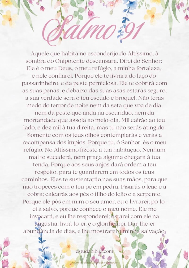 Oração do Salmo 91 Completo Floral para Imprimir
