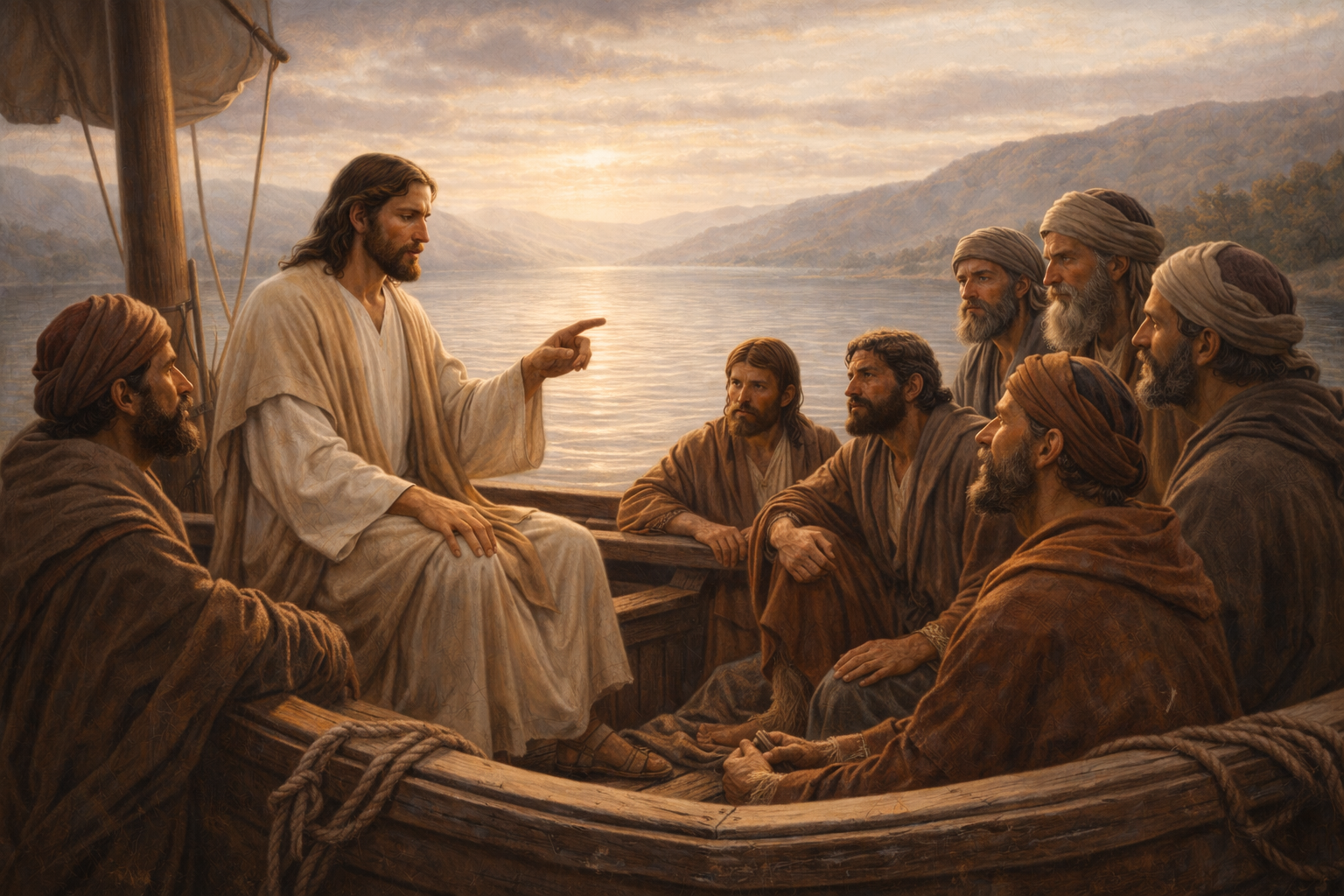 liturgia do dia Jesus com os discipulos em aguas calmas simbolo de ensinamento e reflexão