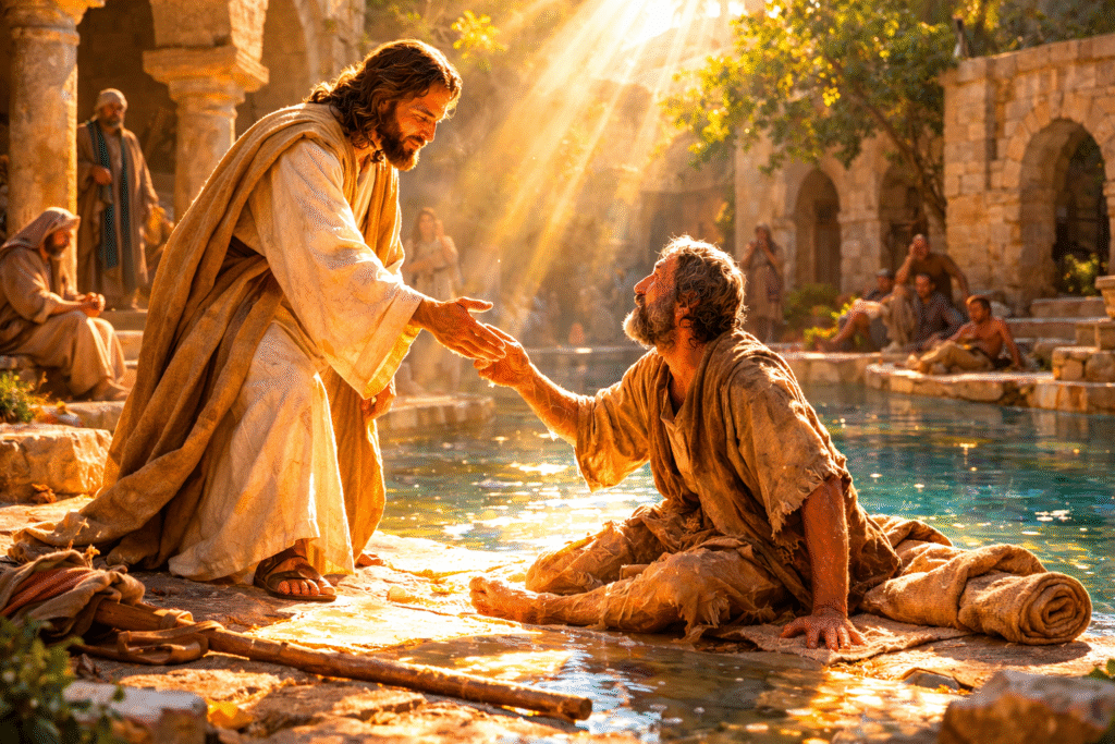 Jesus cura o homem paralítico na piscina de Betesda